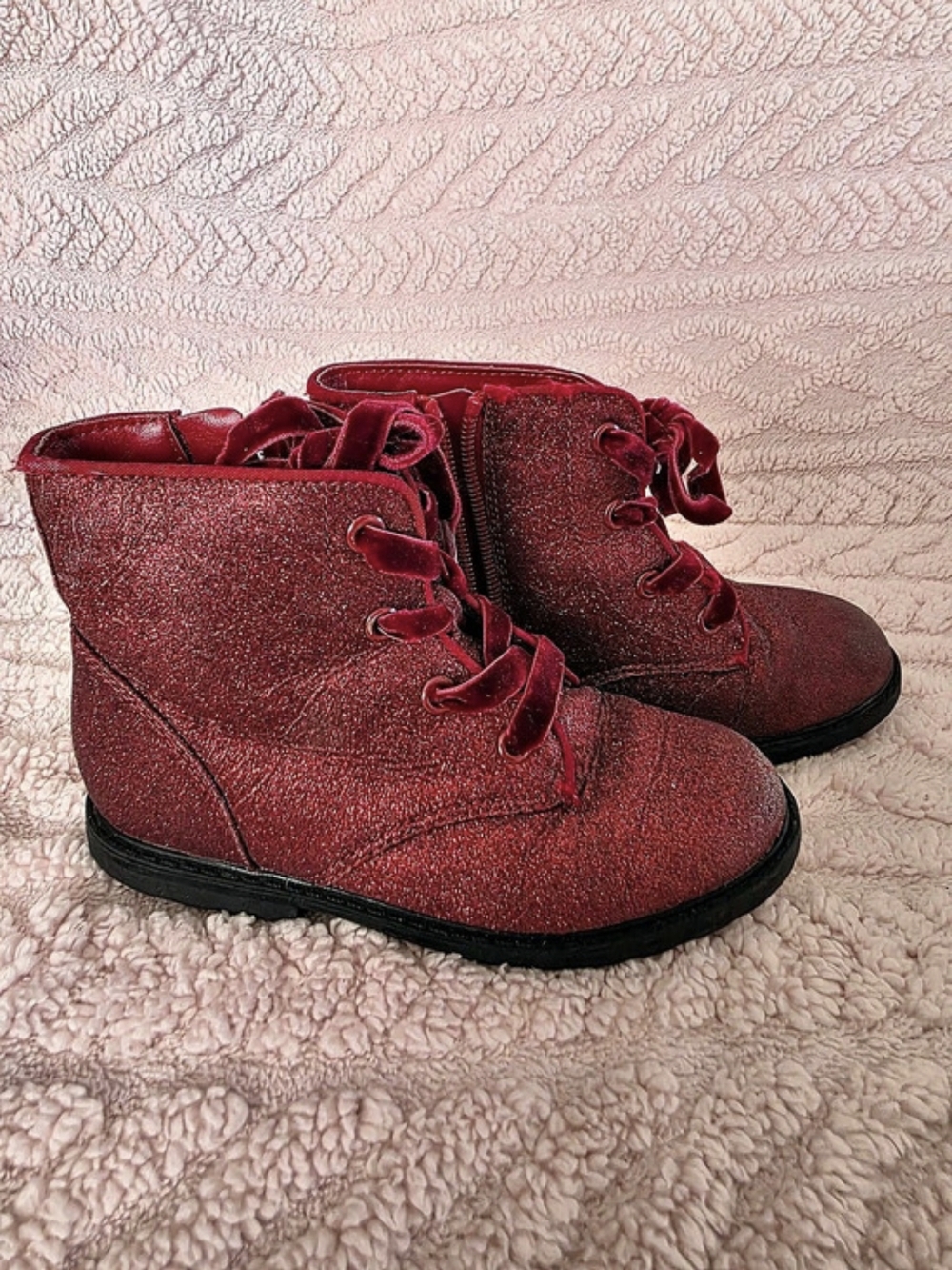 Red Glitter Lace-Up Boots